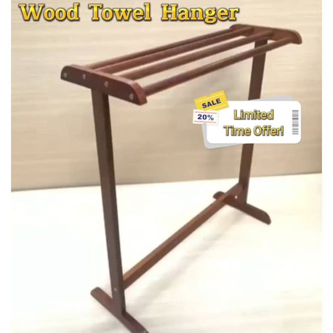 [READY STOCK] Wooden Towel Rack Wood Simple Solid Wood Hanger Penyidai