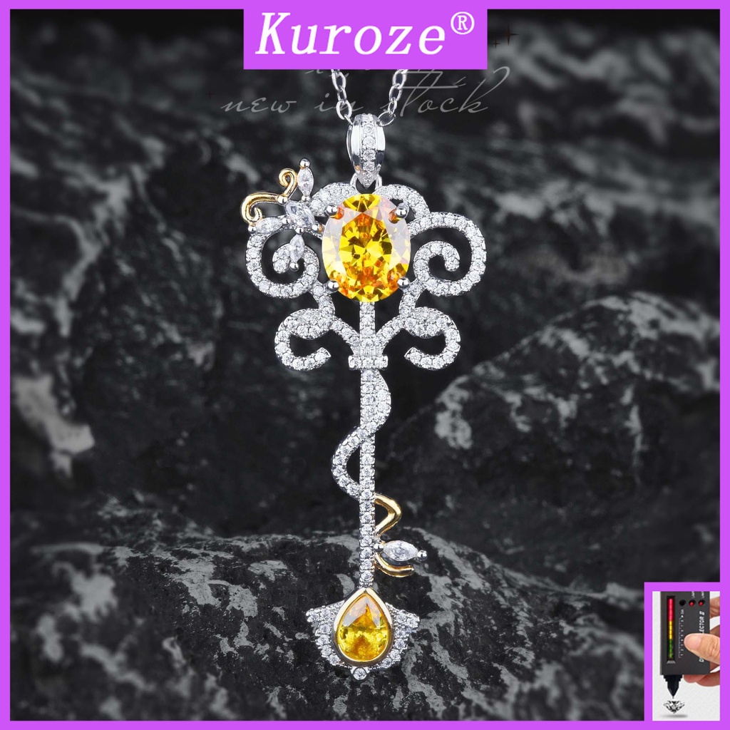 Kuroze Luxury Yellow Diamond Key Pendant Elegant Butterfly Queen Truncheon Necklace