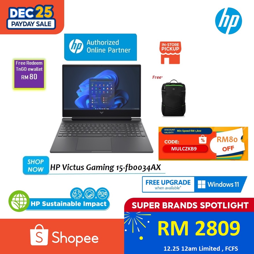 HP Victus Gaming Laptop 15fb0034AX Redeem RM80 TnGo eWallet Shopee