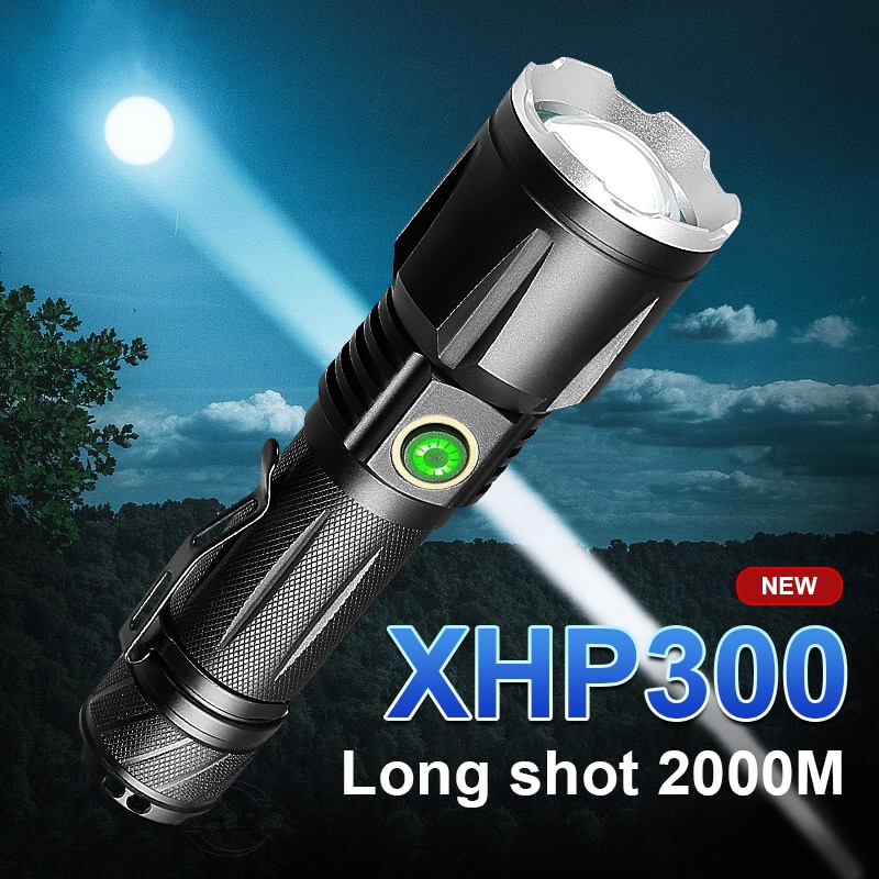 Super XHP300 Powerful Led Flashlight Rechargeable 18650 USB Torch Light
