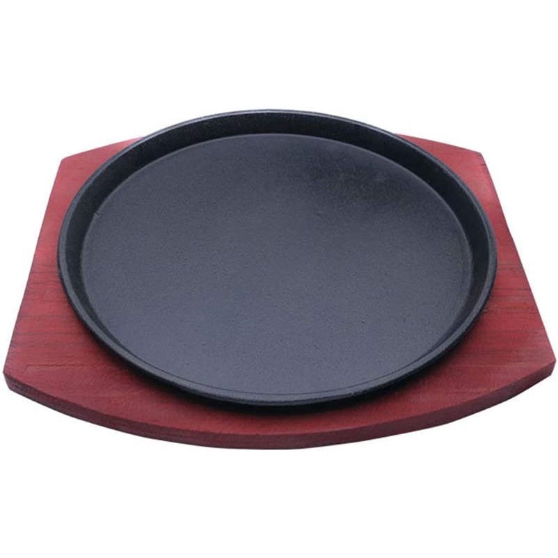 Sizzling Steak Plate Cast Iron Steak Plate Sizzle Griddle with Wooden