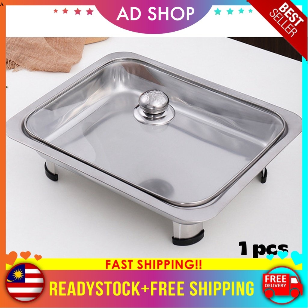 [AD SHOP] 40x30 Full Glass Lids Rectangular Stainless Steel Buffet Set Catering Serving Tray Food Pan Warmer Bekas Lauk