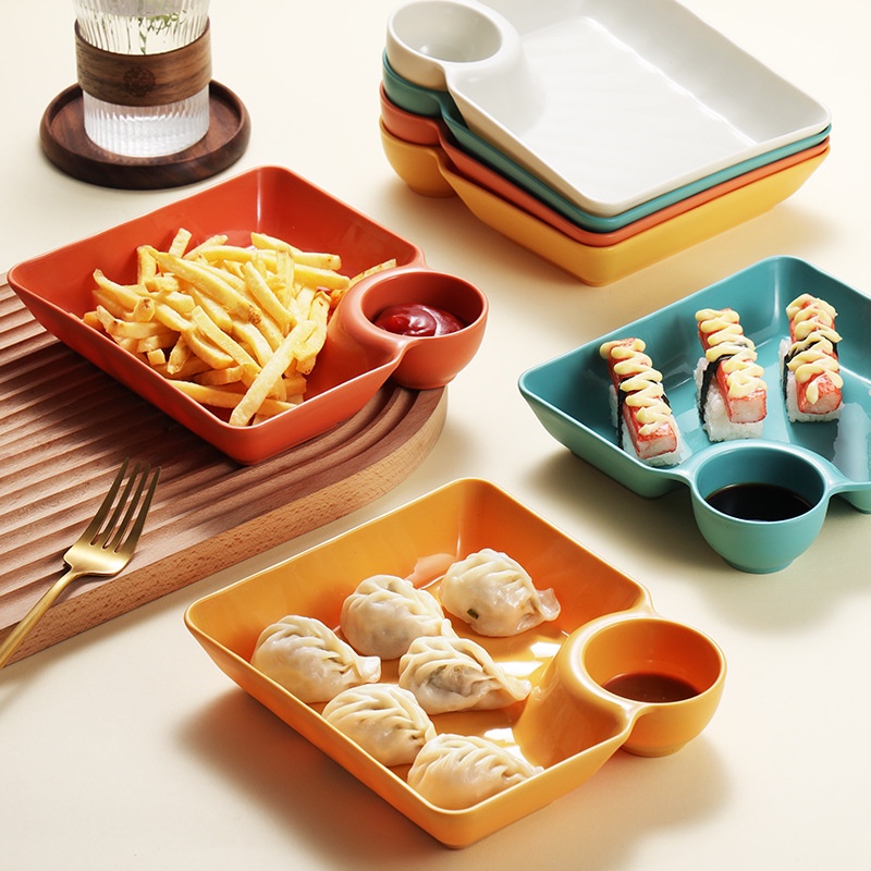 Japanese Dumpling Plate Nordic Snack Plate with Sauce Kids Plate Pinggan Sos Snek Keropok Nugget French Fries 点心盘饺子盘蘸料碟子