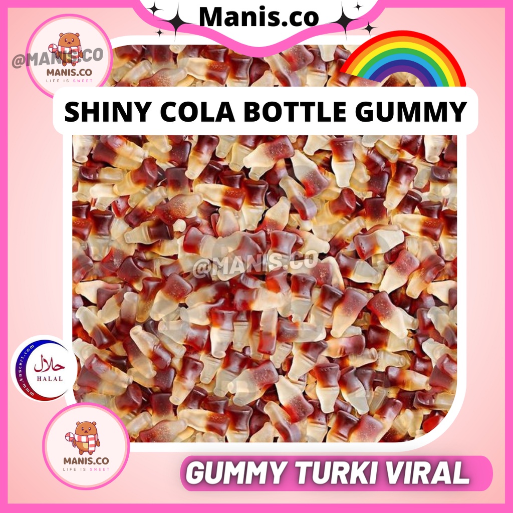 [Shiny Cola Bottle] Sweet Candy Halal Gummy Bebeto Haribo Snack Gummi Jelly Jajan Coklat Masam Manis - Manis.co