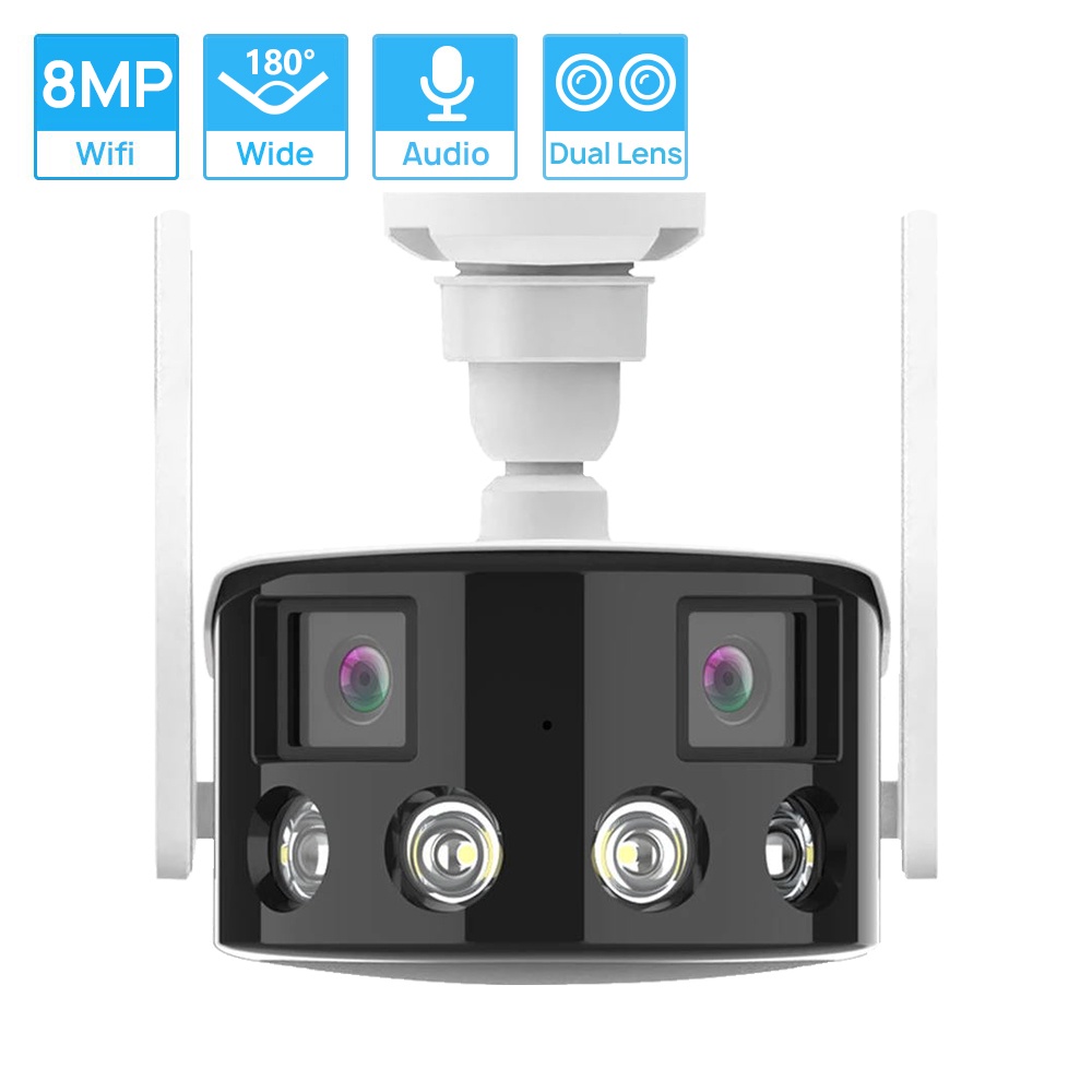 Hamrol 4K 8MP 180 ° Ultra-Wide Angle Dual-Lens Outdoor WIFI Camera Two-Way Voice Personal/Vehicle Detection Security Monitoring Camera CCTV