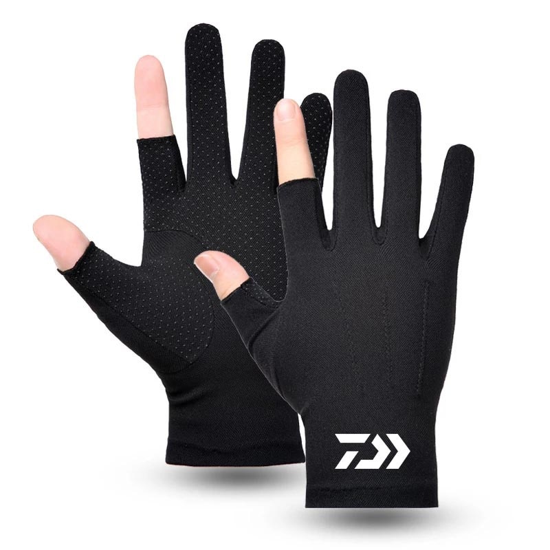 Daiwa Two Finger Cut Breathable Fishing Gloves Outdoor Three Finger Cut Durable Sports Bike Cycling Full Finger Glove Kayaking Paddling Sailing