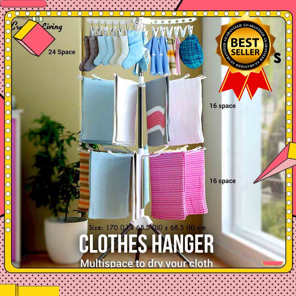 🎁KL STORE✨ 3 Tiers Foldable Clothes Drying Rack And Hanger Laundry Hanging & Drying Rack
