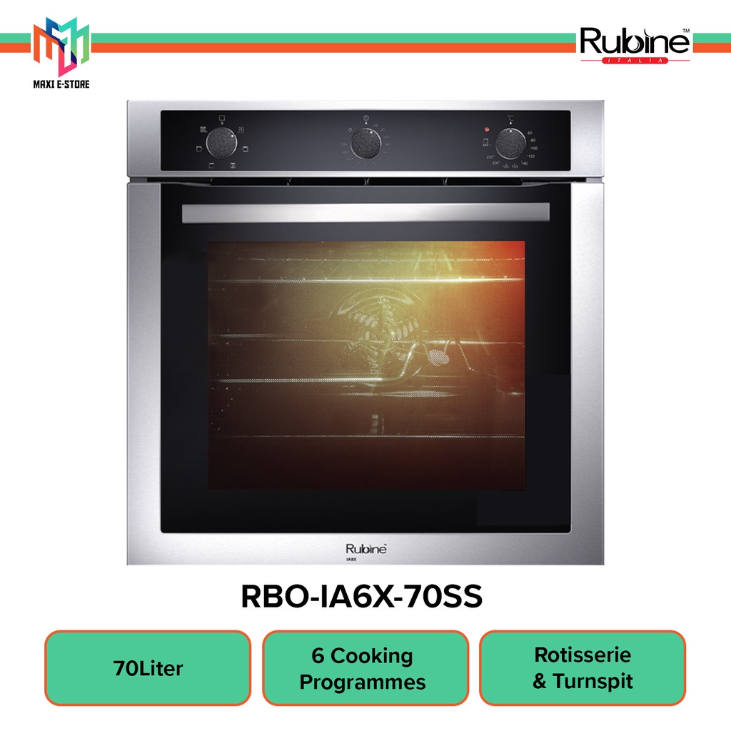 Rubine RBOIA6X70SS Stainless Steel BuiltIn Oven 70L with 6 Cooking Functions RBOIA6X70SS