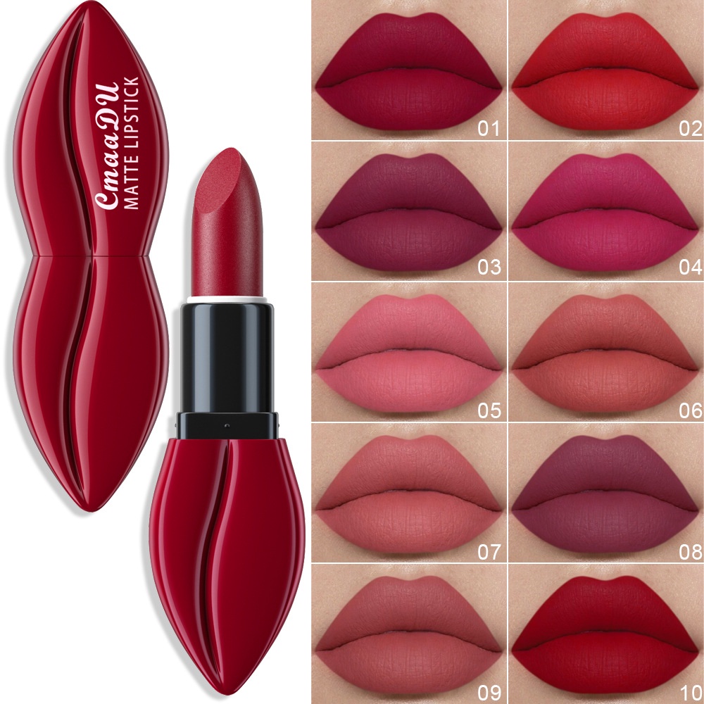 CmaaDu Red Mouth Matte Lipstick Velvet Sexy Nude Lip Tint Long Lasting Non-stick Cup Lip Gloss Red Lips Lipstick Female Makeup Cosmetic