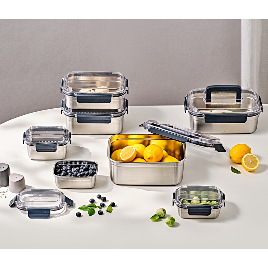 Glasslock Cheftopf Clean Breath Stainless Steel Airtight Container gray