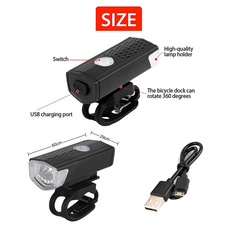 Lampu Basikal Basikal Lampu LED USB Boleh Dicas semula Set Kitaran Gunung Depan Belakang Headli