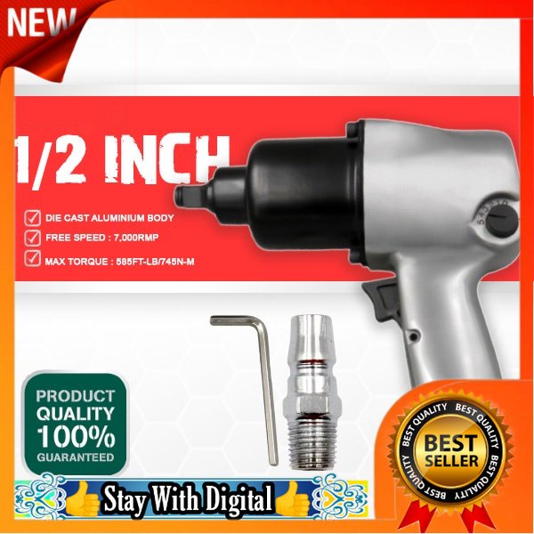FREE POS 🌹[Local Seller] 1/2 Inch Heay Duty Twin  Hammer Air Impact Wrench 700Nm Set Pneumatic Including
