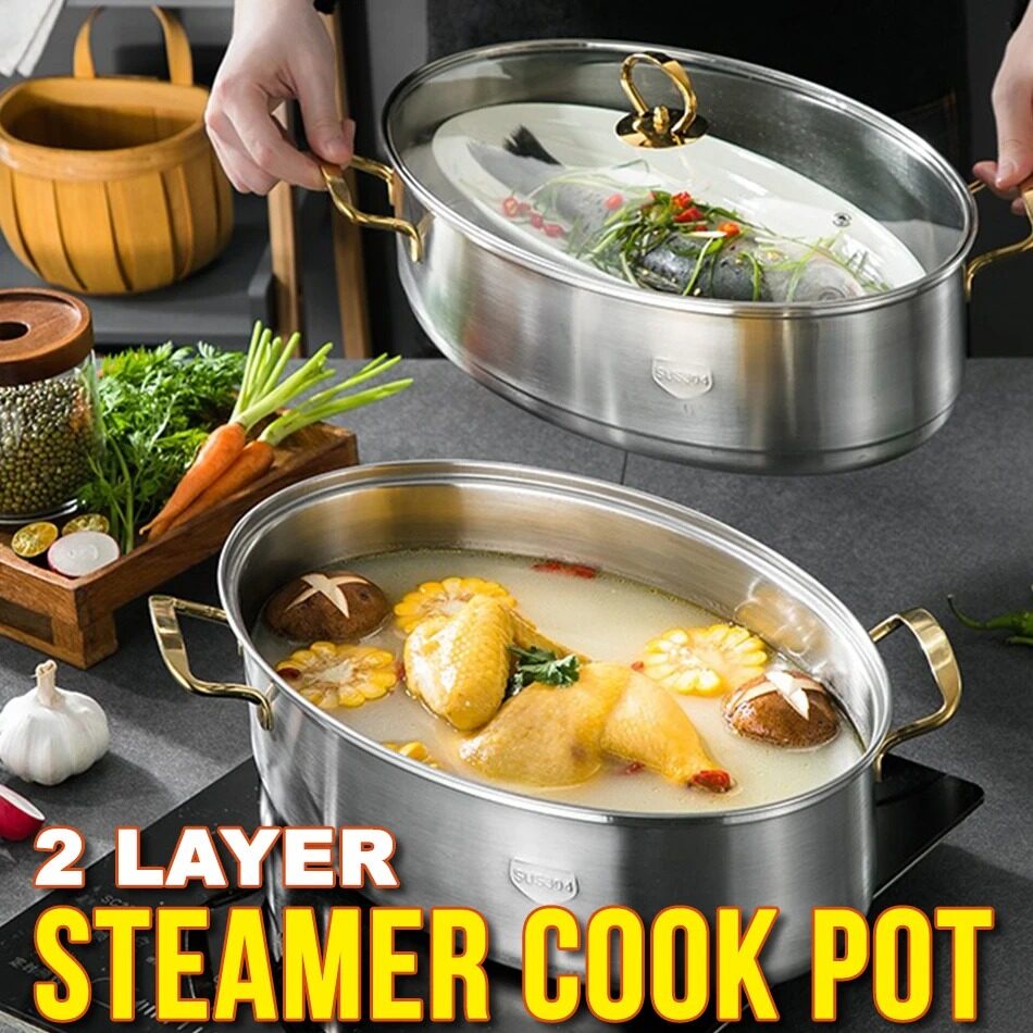 [[ FREE GIFT idrop 2 LAYER Stainless Steam Fish Steamer Kitchen CookPot Set