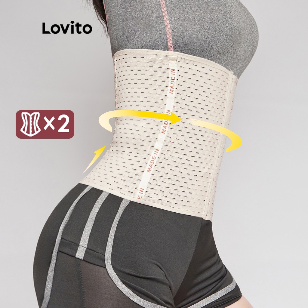 (2 PCS Set) Lovito Casual Letter Print Breathable Sweat Band Girdle Waist Trainer Corset