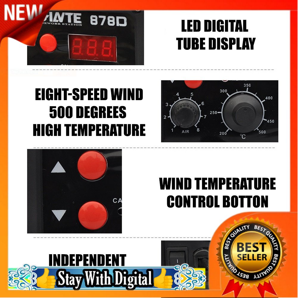 FREE POS 🌹[Local Seller] 700W 878D LED Digital Display ESD Heat Hot Air Gun Desoldering Soldering Statio