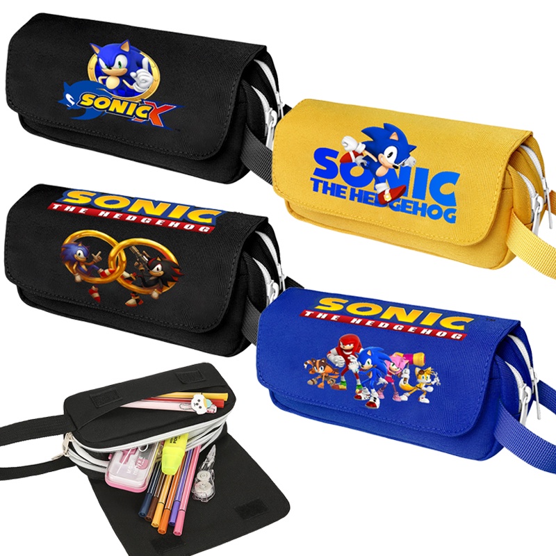 Sonics The Hedgehog Pencil Cases Large Capacity Canvas Pen Bag Primary School Student Stationery Pouch Study Gifts