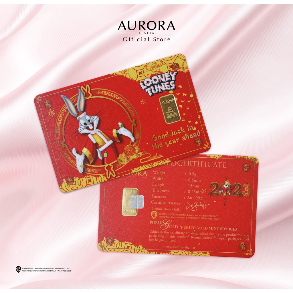 AURORA ITALIA (0.5g) 999.9 Looney Tunes: Happy Rabbit Year Limited Edition Gold Bar 乐一通兔年快乐 纯金足金片