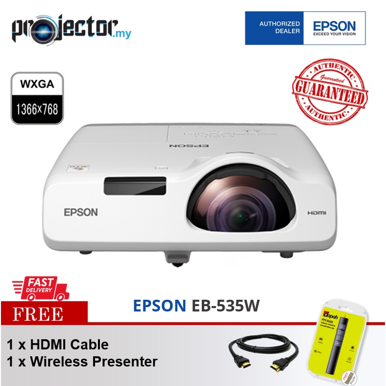 Epson EB-535W WXGA 3400 Lumens 3LCD Short Throw Projector, Office