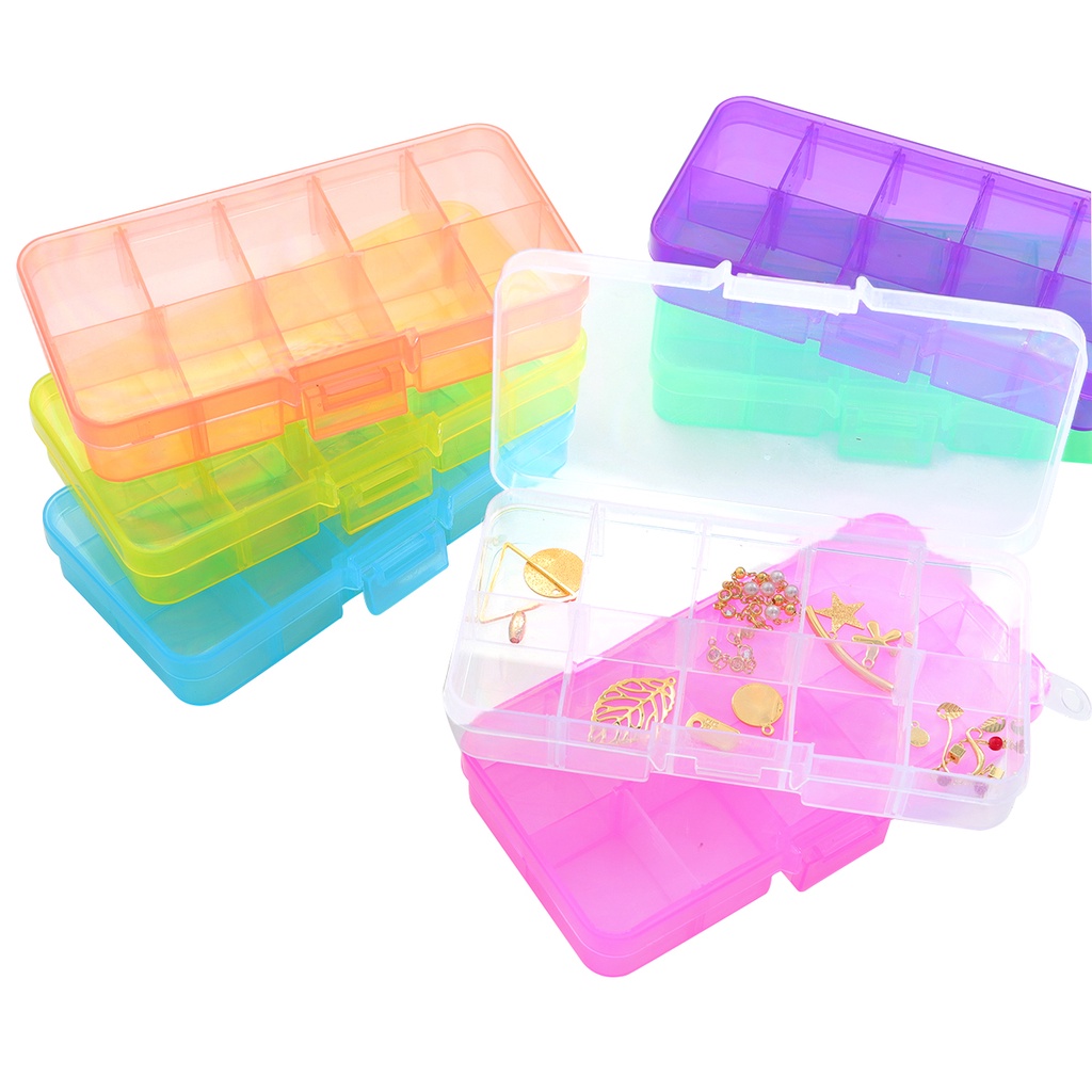 10 Slots 1pc/bag Adjustable Transparent Jewelry Storage Box Ring Earring Drug Pill Beads Portable Plastic