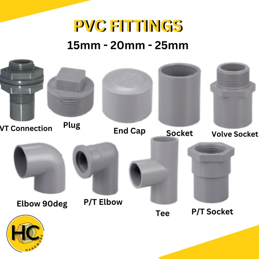 PVC Pipe Fitting Paip PVC Connector Socket Elbow Tee Valve Socket Plug