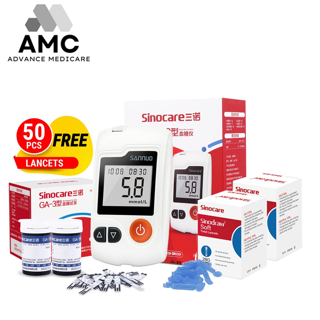 AMC Blood Glucose Meter Alat Kencing Manis Test Strips Diabetes Monitor Blood Sugar Tester Mesin Cek