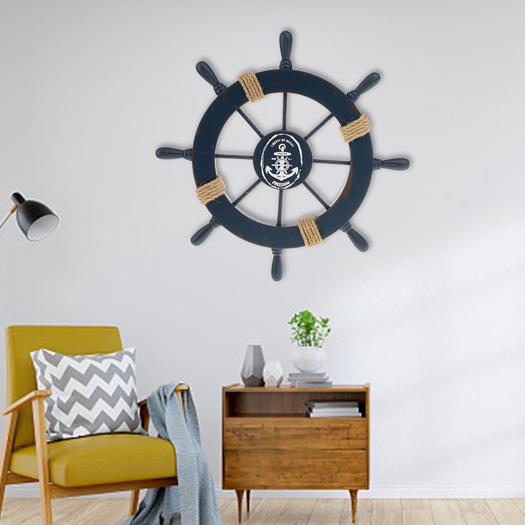 [simpleloveMY] Nautical Beach Wooden Boat Ship Steering Wheel Home Wall Decor Dark Blue