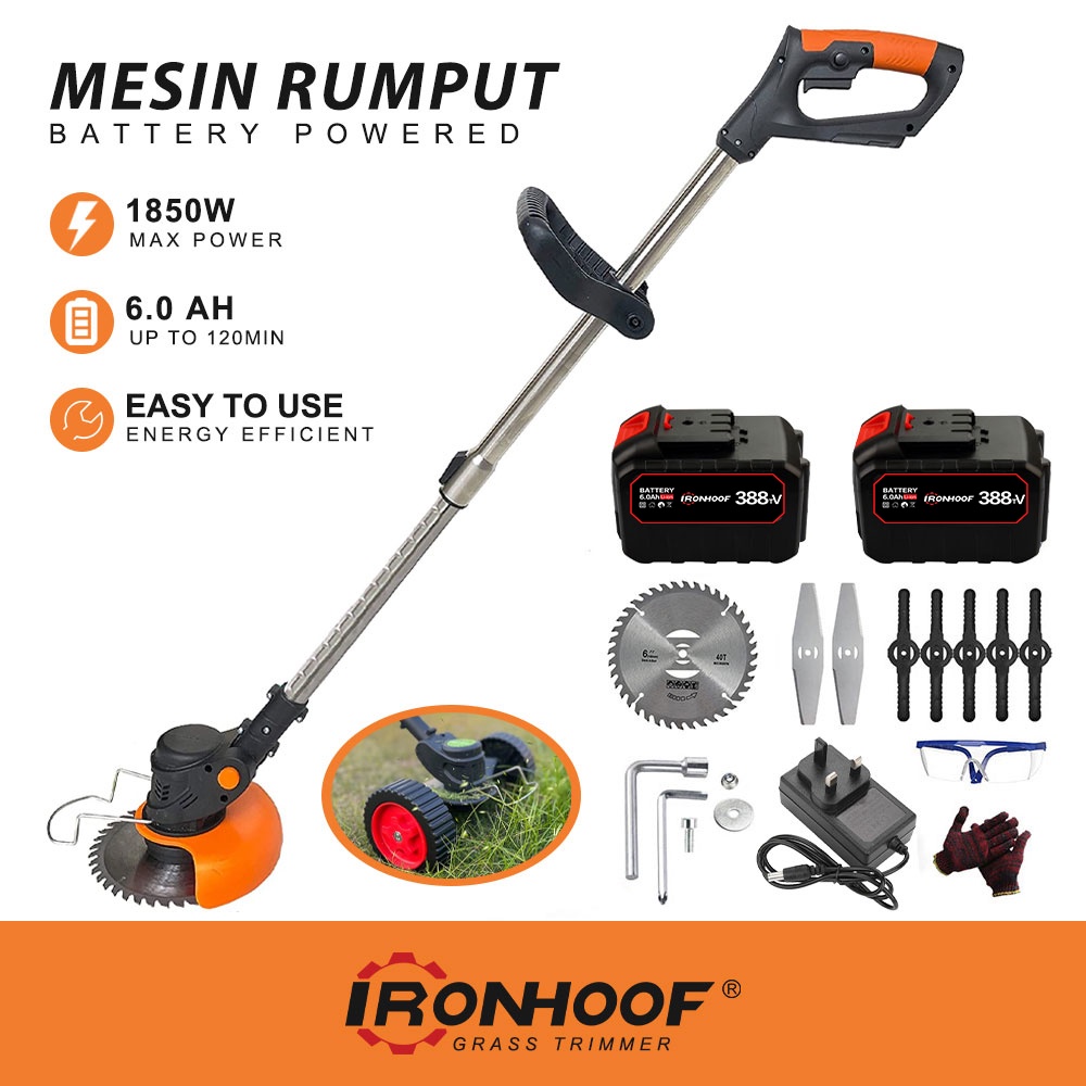 Ironhoof Mesin Rumput Elektric Grass Cutter Trimmer Cordless Lawn Mower