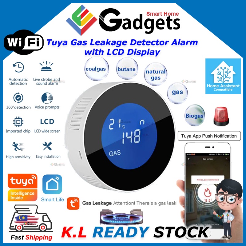 Tuya Gas Leakage Detector LCD Display WiFi Alarm Smart Sensor works with Smart Life Home Assistant