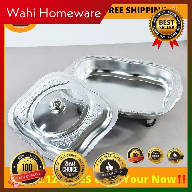 [Wahi Homeware] 40x30 Wave Embossed Stainless Steel Buffet Set Catering Serving Tray Pan Bekas Lauk Food Warmer