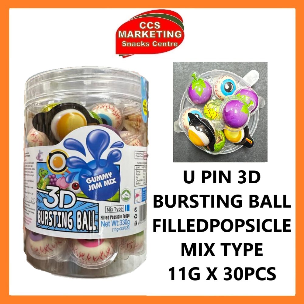 CCS U Pin Mix Type 3D Bursting Ball Filled Popsicle Fudge Candy (11g x