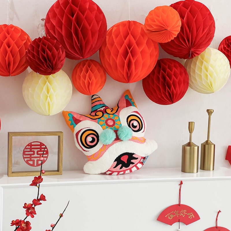 Chinese New Year Round Hanging Paper Lantern Honeycomb Flowers Balls Crafts Party Wedding DIY Decoration CNY Pompom