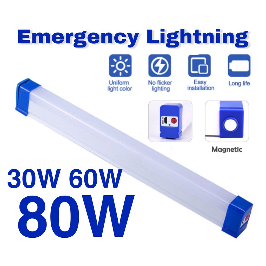 RSS_ 30W 60W 80W LED Light Emergency Night Light USB Rechargeable Emergency Lamp Portable Lampu Bateri