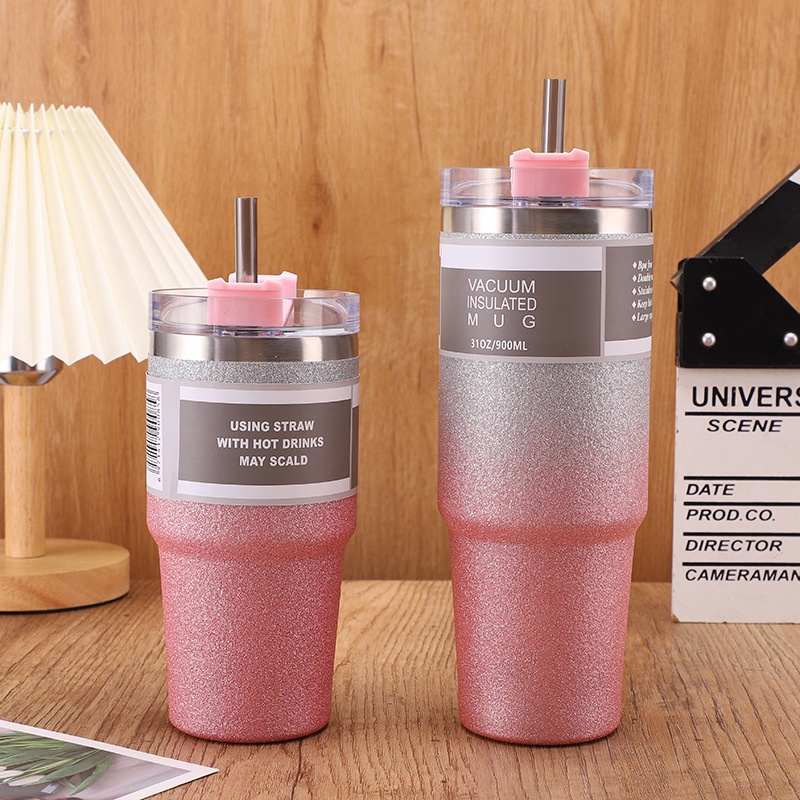 Tyeso Thermos Cup Tumbler Cup with Straw Vacuum Water Bottle Cool Ice