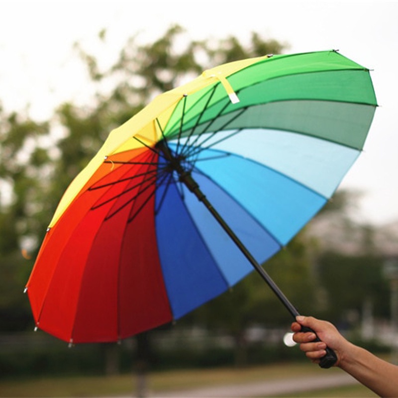 WHOLESALE | Creative Colorful Rainbow Auto Umbrella Sun UV Rain Weather Resistant Large Canopy Quick Open Golf Umbrellas