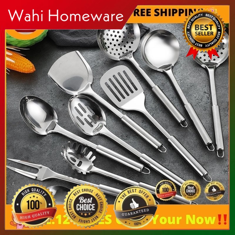 [Wahi Homeware] 7 in 1 Stainless Steel Kitchen Tool Set Senduk Kayu Utensils Spoon Ladle