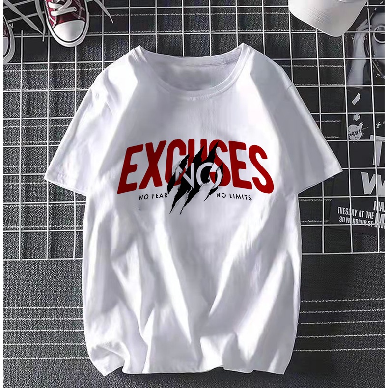 no excuses no fear no limits t-shirt printing graphic tees men women cotton short sleeves black white oversize