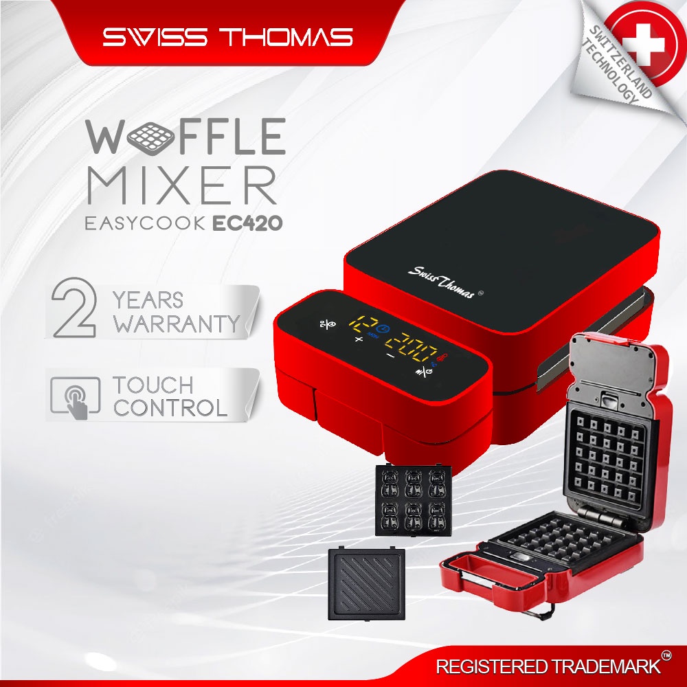 SwissThomas Sandwich Waffle Maker Multi Function Digital Touch Screen Breakfast Machine ChefMaster EasyCook EC420