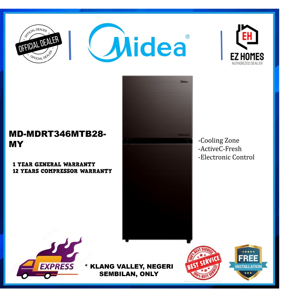 Midea 2 Door Fridge Refrigerator MDRT346MTB28MY (280L) Shopee Malaysia