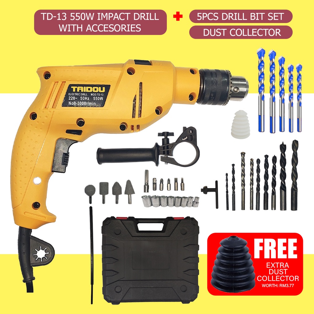 🌹[Local Seller]  *Home DIY Use* TD-13 550W Impact Drill With 28Pcs Twist Drill Screwdriver Polis
