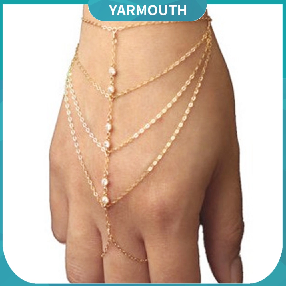 yyr--Celebrity Slave Chain Link Finger Ring Hand Harness Bracelet Beach Dance Jewelry