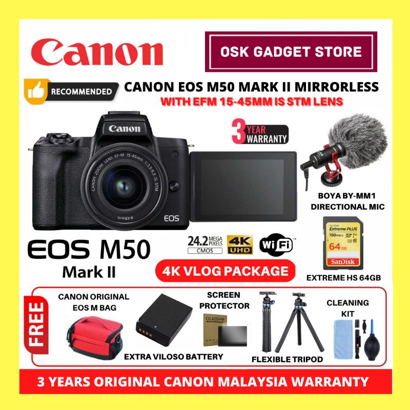 Canon EOS M50 II M50 Mark 2 M50II Kit 15-45MM IS STM Lens | Bundle ...