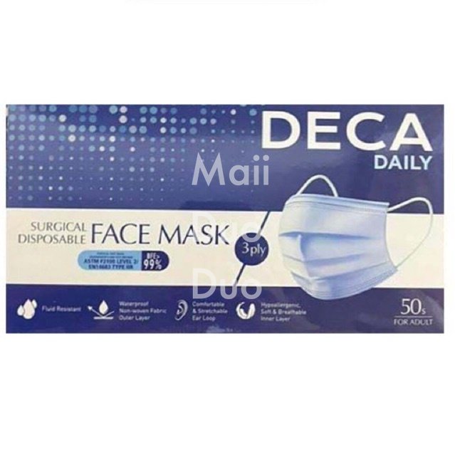 DECA DAILY SURGICAL DISPOSABLE ADULT FACE MASK 50S Blue/Black Shopee