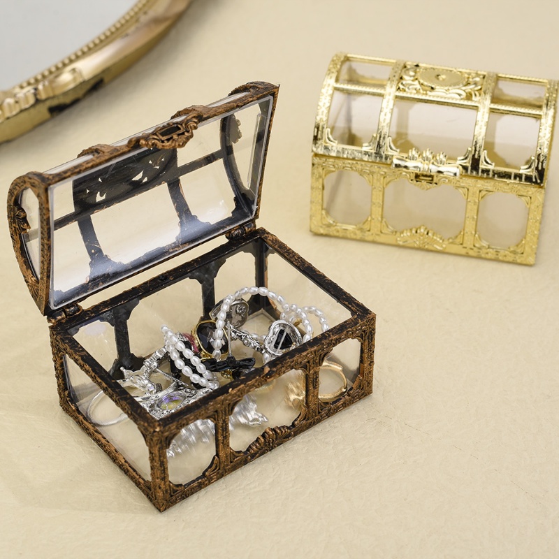 Portable Treasure Chest Jewelry Box Simple Creative Retro Ring Earring Necklace Storage Box Mini Family Jewelry Crystal Organizer