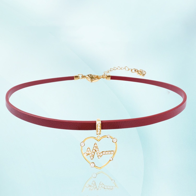 New ECG Love Collar Neck Wine Red Leather Band Neck Chain Girl Gives