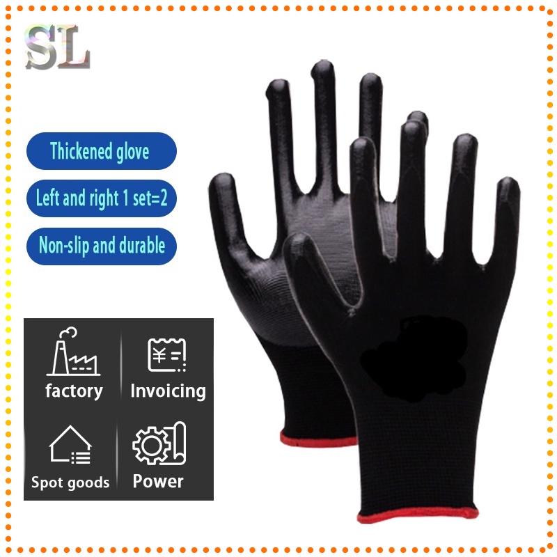 SL_ Gloves Waterproof IndustrialNitrile Cotton Rubber Glove Sarung Tangan Getah Latex Coated Protective Garden