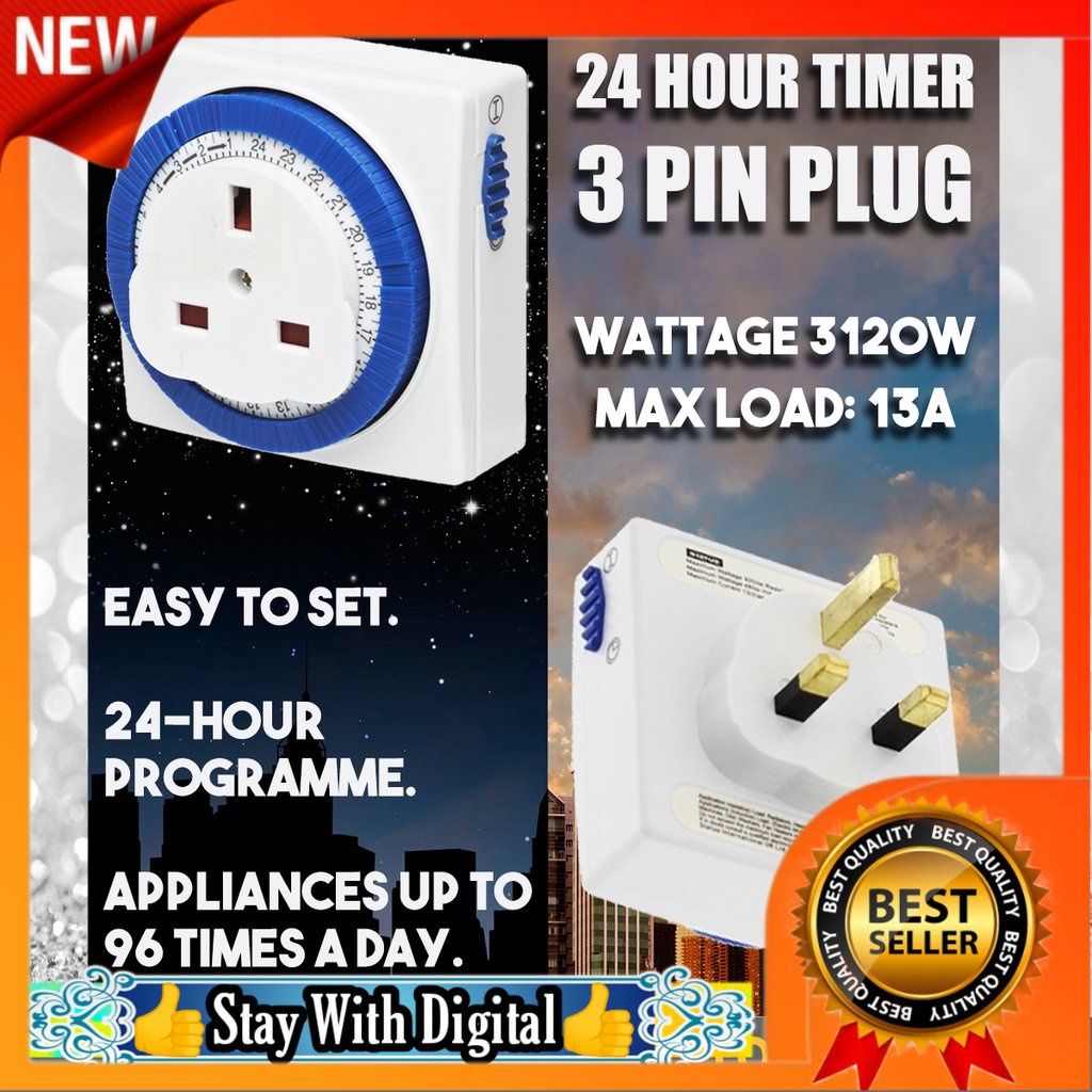 🌹[Local Seller]  24 HOURS 3 PIN PLUG IN TIMER PLUG SWITCH SOCKET+ Gift
