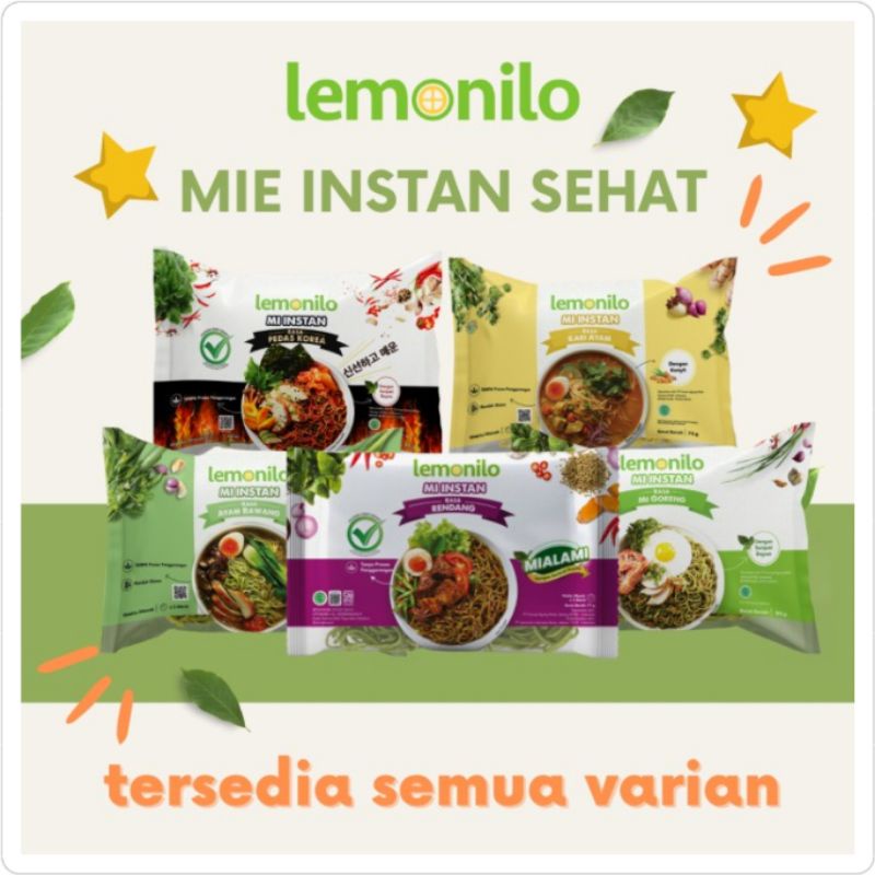 Lemonilo Mie Instan Sehat (Kemasan Reguler) | Rendang (BARU!) | Pedas Korea | Mie Goreng | Ayam Bawang | Kari Ayam.