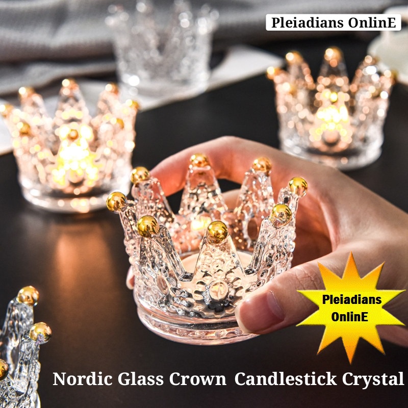 HOMIEE Nordic Glass Crown Crystal Jewelry Organizer Candle Holder Murah Jewelry Holder Decoration
