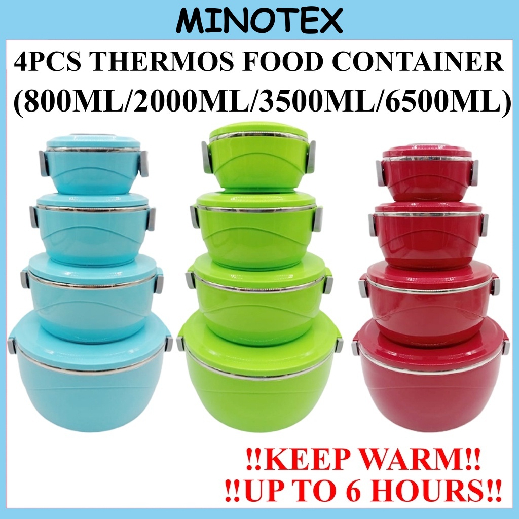 4pcs Thermos Food Container/Bekas Nasi Tahan Panas/Thermal Food Container/Hot Pot With Lock/Food Warmer/Food Container