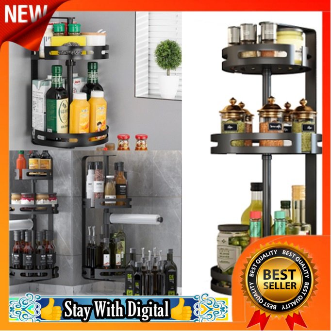 🌹[Local Seller] EXTRA GIFT DELETE OK NEWVIPPIE 360° Rotating Spice Rack, Punch-free Multi-Function Corner Storage Rack 